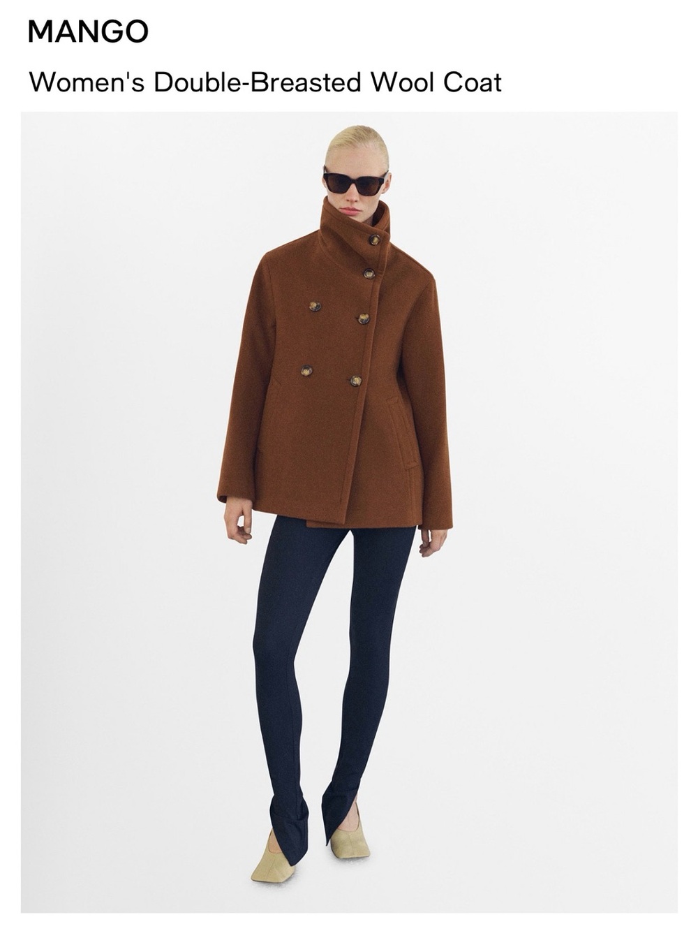 Mango Double-Breasted Pea Coat in Chestnut Brown